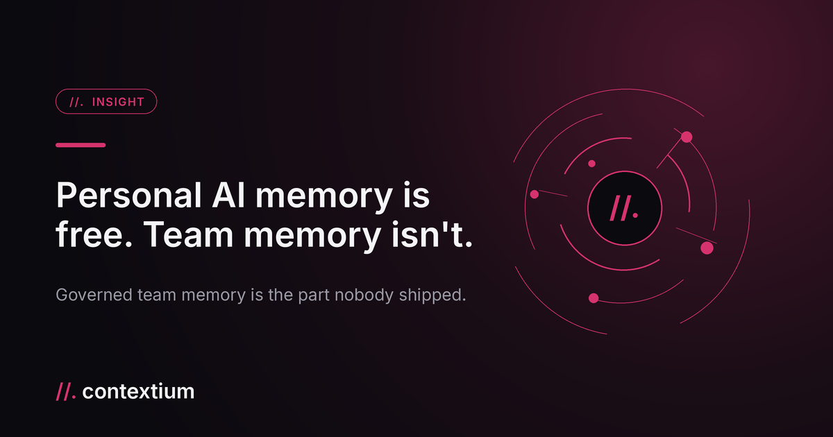 Personal AI memory is free. Team memory is the hard part